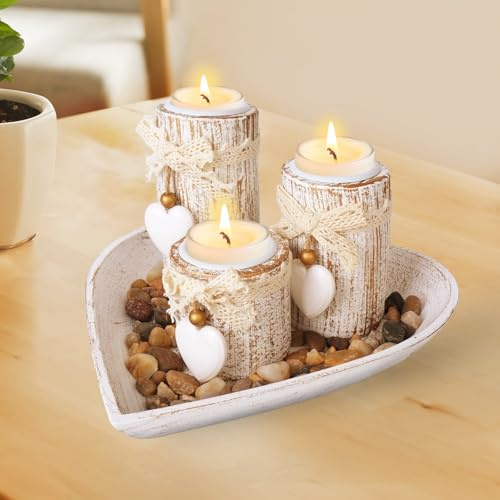 Portacandele in Legno, Set di Candelabri con Vassoio, Portacandela para Tealights, Porta Candele per Matrimoni, Cene e Altro, Feste, Natale, Decorazione da Tavolo