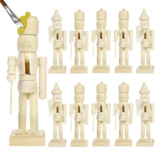 Hperu 12 Stück 5 Zoll unvollendete Nussknacker-Figuren, bemalbare Weihnachtsornamente aus Holz für die Dekoration von Kunstprojekten - Weihnachtsornamente aus Holz zum Bemalen