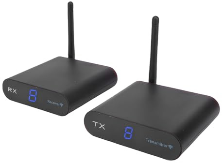 Yanmis Receptor y Transmisor Transmisor AV Inalámbrico, 2,4 GHz, Alcance de 200 M, Plug and Play con Pantalla Digital para Kit Extensor de Adaptador de TV PAL o NTSC (Enchufe de la UE)