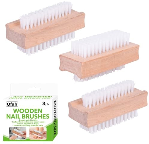 3pk Wooden Nail Brush Set | Double Sided Firm Bristles | Ergonomic Sustainable Beech Wood | Deep Clean Dirt From Nails | Manicure & Pedicure Tool For Hands & Feet
