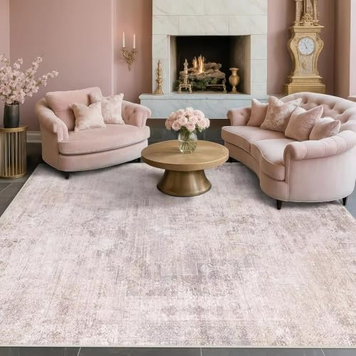 ZDLLDZ Tappeto moderno per soggiorno rosa e grigio 8x10, effetto anticato, per sala da pranzo, sotto il tavolo, camera da letto, lavabile in lavatrice (180x270 cm/71x106 pollici/moquette)
