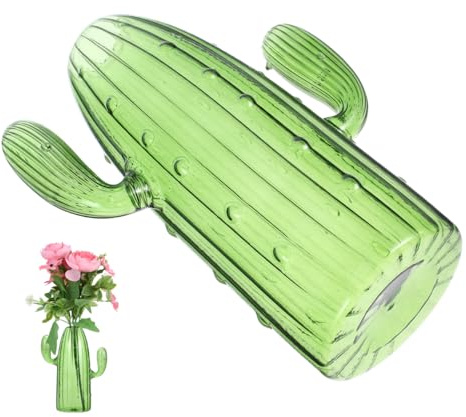 jojofuny Jade Green Cactus Glass Vase Creative Special Shaped Flower Vessel Pot Modern Hydroponic Plant Terrarium Desktop Decorative Ornament Table Centrepiece