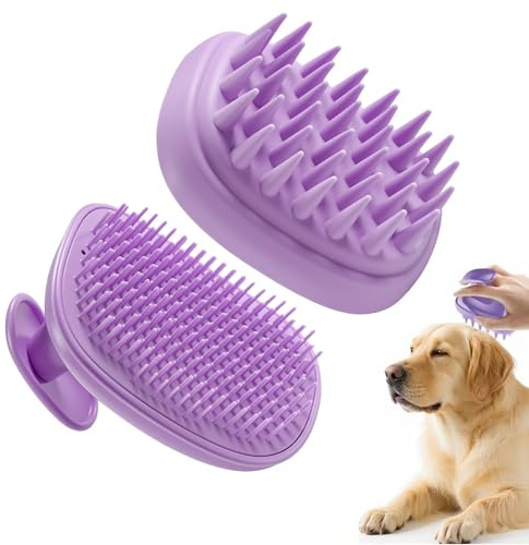 Brosse Bain Chat Chien, Brosse Douche Chat, Brosses de Toilettage pour Chien, Détachable 2en 1 pour Les Animaux à Poils Longs et Courts (Violet)