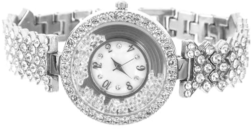 Hoement Dekorative Damen Strassuhr mit Edelstahlband Silberfarbene Modische Armbanduhr für Alltag und Freizeit
