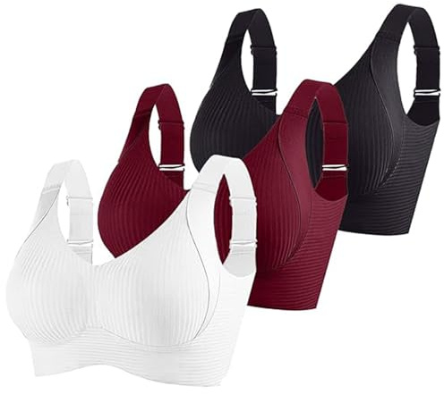 Sports Bras Women 3 Pack Set Plus Size Non Wired Inserts Washable Padded Push Up Multipack Vest Crop Top for Yoga Running Jogging Gym