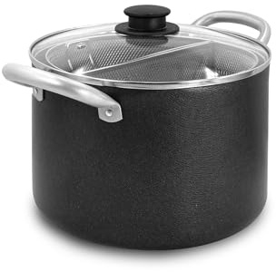 Home Cuoci Pasta in Alluminio cm 22 con 2 Cestelli Forati in Acciaio Inox e Coperchio in Vetro Trasparente – Lavabile in Lavastoviglie