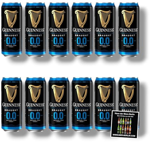 Guinness Draught 0.0 Alkoholfreies Stout Bier, 12x440ml Dosen, mit Stickstoff Schaumkrone, Intensiver Malzgeschmack, Kalorienreduziert