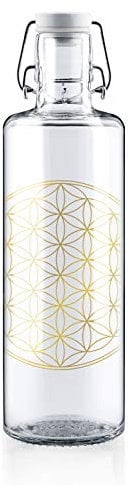 soulbottles 1,0l • Flower of life • Trinkflasche aus Glas • vegan, plastikfrei, klimaneutral, nachhaltig