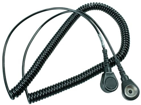 WETEC Spiralkabel mit Druckknopf, ESD, schwarz, 3/10 mm, 3,6 m 2100.752.3.10.1 (Verbindungskabel Erdungsleitung Handgelenk-Spiralkabel Handgelenkband ESD-Kabel Erdungskabel Erdungslitze)