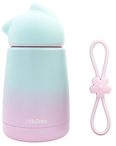 Botella de agua de acero inoxidable aislada para viajes, taza de café, minitermo hermético a prueba de fugas, taza de viaje portátil con cepillo de botella y asa, color degradado, 300 ml