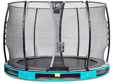 EXIT Toys Elegant Rundes Bodentrampolin - ø305cm - Mit Economy Sicherheitsnetz - Mit Fußschutzsystem - Rostfrei - Wasserfest - Einfache Montage - Bodentrampolin Garten - Blau