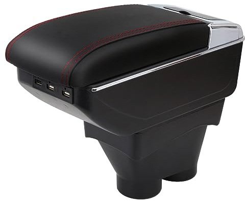 YJYWZH Pour Peugeot 208 2013-2018 Accoudoirs Boîte Double couche Consoles main avec porte gobelets Repose-bras de voiture