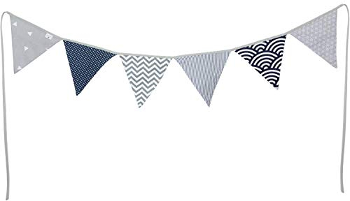 PREMYO Wimpelkette Kinderzimmer Jungen Stoff - 6 Wimpel Girlande Bunt Beidseitig - Babyzimmer Deko Grau Blau