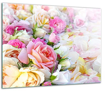 QTA | Herdabdeckplatte 60x52 Einteilig Glas Elektroherd Induktion Herdschutz Spritzschutz Glasplatte Schneidebrett Blumen
