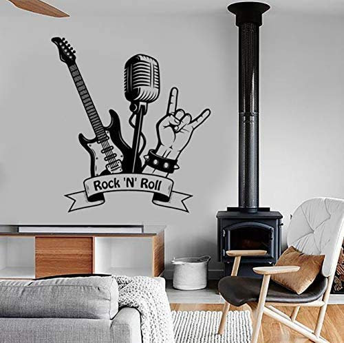Rock N Roll Wandtattoo Musik Rock Gitarre Mikrofon Bar Musikzimmer Innendekoration Vinyl Wandaufkleber Wandkunst Cool 57X62 Cm