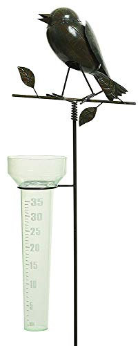 zeitzone Gartenstecker Regenmesser Vogel Zweig Gartenstab Metall Grau Grün Vintage 102cm