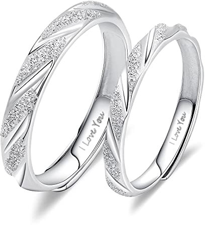 ANAZOZ Trauringe 925 Silber, Partnerringe Für Sie Und Ihn 2 Stück Verlobungsring Mit Gravur I Love You