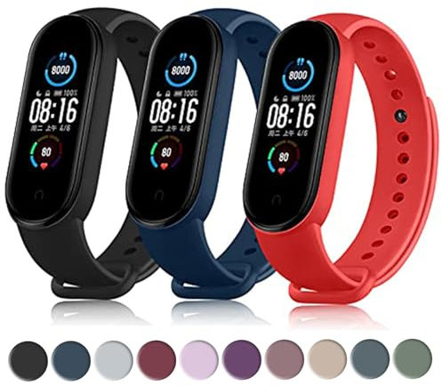 Bracelet 3 pièces pour Xiaomi Mi Band 5 Mi Band 6/6 Nfc,Silicone Souple Bracelets pour Mi Band 5/Mi Band 6 Bracelet,Noir/Rouge/Bleu