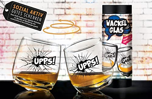 Thermobrass Wackelglas UPPS! 2er Set - Designgläser - Whiskyglas Cognacglas - 200ml VOLUMEN - in hochwertiger Geschenkbox