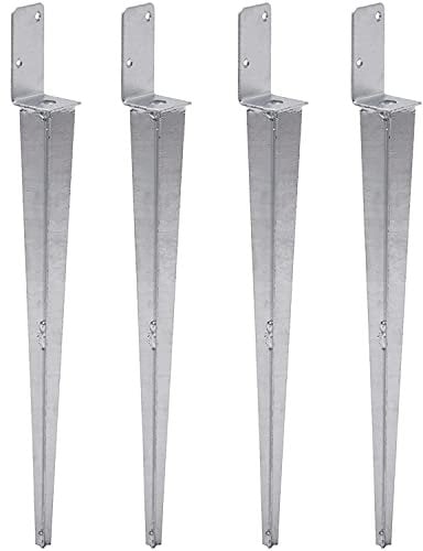 4x Universeller Pfostenträger zum Einschlagen L, Pfostenträger Feuerverzinkt Einschlaghülse Pfostenträger Bodenhülse Einschlagbodenhülse Pfosten Anker Stahl Silber (4, 50x600)