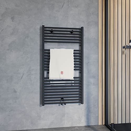 Schulte Bad-Heizkörper Turbo, 113 x 60 cm, 600 Watt Leistung, Mittelanschluss,Mattschwarz, Handtuchhalter-Funktion
