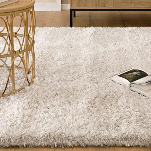 Wecon Home Kuschelig weicher Esprit Hochflor Teppich, bestens geeignet fürs Wohnzimmer, Schlafzimmer, Kinderzimmer und Flur Yogi (80 x 400 cm, Creme beige)