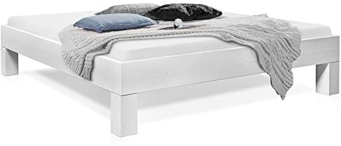 moebel-eins LUKY 4-Fuß-Bett ohne Kopfteil, Material Massivholz, Fichte massiv, 140 x 200 cm, Weiss