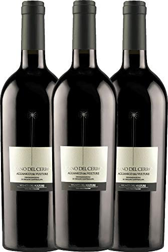 VINELLO 3er Weinpaket Rotwein - Piano del Cerro Aglianico del Vulture DOC - Vigneti del Vulture mit Weinausgießer | 3 x 0,75 Liter