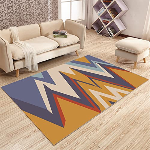ESOUY Großes Gartenhaus Wasserdichter Outdoor-Teppich Sommerteppich Gelb Lila Geometrisches Muster Maschinenwaschbar Ohne Verformung Teppiche Für Schlafzimmer Raumdekoration 60X90CM