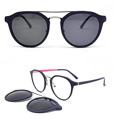 HPIRME Damen Herren Magnetische Clips Dual Purpose Brille Rahmen Female Ultem Round Eyewear, C5, Einheitsgröße