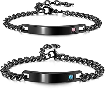 PiercingJak Partnerarmbänder mit Gravur Damen Herren Armband Edelstahl Paar Partner Armbänder Freundschaftsarmbänder Armkette mit Strass Liebe Freundschaft Personalisierte Geschenke, Schwarz