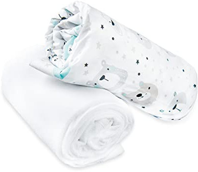 FlyIdeas 2-teiliges Bettwäsche-Set für Kinderbett 80x160 cm – 1 Spannbettlaken aus 100% Baumwolle & 1 Wasserdichter Matratzenschoner – Atmungsaktiv & Hypoallergen