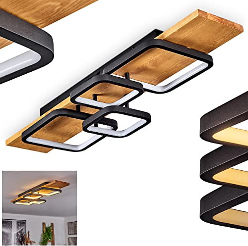 HOFSTEIN LED Deckenleuchte Pompu, dimmbare Deckenlampe aus Metall/Holz/Kunststoff in Schwarz/Natur/Weiß, moderne Leuchte über herkömmlichen Lichtschalter dimmbar, LED 36 Watt, 3000 Kelvin, 4200 Lumen