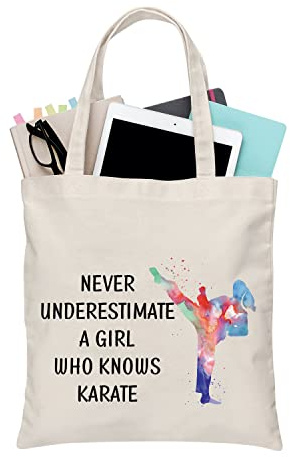 PLITI Karate Tote Bag Karate Amante Regalo di Arte Marziale Regalo di Karate Trainer Regalo Per Non sottovalutare Mai Una Ragazza Che Conosce Karate