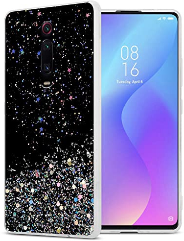Cadorabo Hülle kompatibel mit Xiaomi Mi 9T/Mi 9T PRO/RedMi K20/RedMi K20 PRO TPU Silikon Mädchen Glitzer Strass Design Kratzfest Weiche Bling Schutzhülle für Mi 9T/9T PRO/RedMi K20/K20 PRO in Schwarz