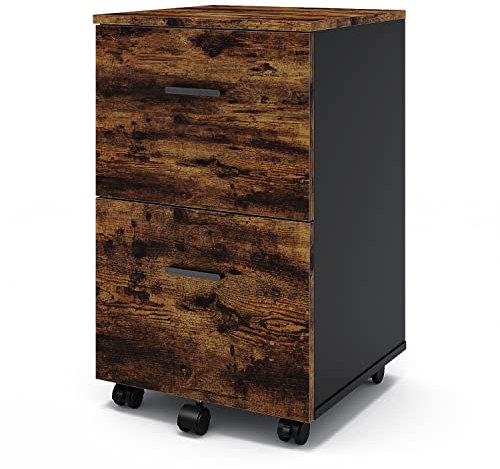 2 Drawer Mobile File Cabinet, Rolling Office Filing Cabinets With Wheels, Small Under Desk Organizer With Anti-Tilt Mechanism With 4 Hanging Bars For A4, Letter Sized Documents
