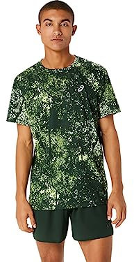ASICS 2011C885-300 All Over Print SS TOP T-Shirt Herren RAIN Forest/Glow Yellow Größe L