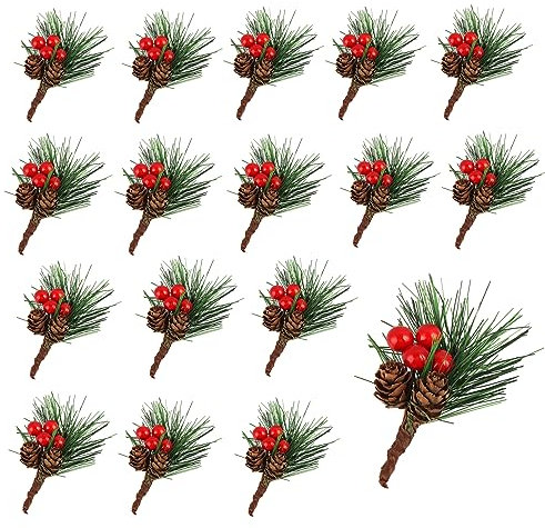 24 Stück Künstliche Tannenzweige mit Beeren, Weihnachten Tannenzapfen Zweige Dekorationen, Rote Beeren Tannenzapfen Zweige, Weihnachtsdeko Zum Basteln Zweige, Artificial Tannenzweige Beerenzweige