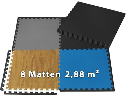 ALPIDEX 8 Pièces Tapis Protection Sol 60x60x1 cm Matelas Puzzle 2,88 m² EVA Caoutchouc Tapis Bordures Antidérapant Tatami Fitness Sport Dalle Mousse Gym Garage Piscine Isolation, Couleur:Black