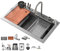 KOOGIMDDR Gris 1 fregadero de cocina con cascada, 75 x 45 cm, grifo cascada LED, tabla de cortar deslizante y lavavajillas de alta presión, compacto y multifuncional