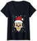 Sugar Skull Weihnachtsmann-Mütze Lustiger Weihnachtspyjama Xmas PJs T-Shirt mit V-Ausschnitt