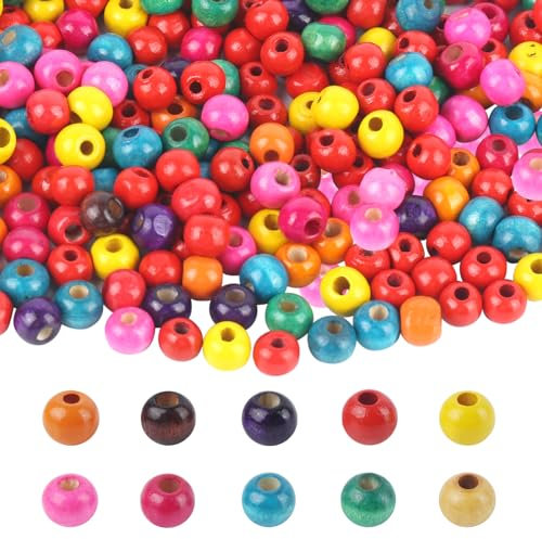 lahnao 1000 Stück Holzperlen Bunt, Natürliche holzperlen zum auffädeln, Rund Bunte Holzperlen für DIY Armbänder, Schmuck Halsketten, Crafts und Deko(8mm)
