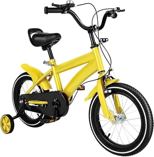 MEHOOSPVN Kinderfahrrad 14 Zoll Jungen Mädchen Kohlenstoffstahl-Legierung Fahrrad, Kinder Fahrrad ab 3-6 Jahren, Ausbildungsfahrzeuge mit Stützräder Höhe Einstellen Kinder Fahrrad Gelb