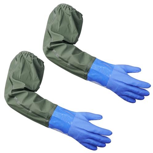 TOATELU 1 Paar Gummihandschuhe Lang: Teichhandschuhe Wasserdicht, Arbeitshandschuhe, Sandstrahlerhandschuh für Damen und Herren, Fischerhandschuhe für Aquarium Teich (Blau One Size)