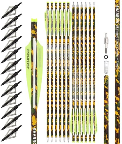 surwolf Perno de Ballesta de Carbono 16 17 18 20 22 Flechas de Ballesta, Flecha de Carbono de Caza para Ballesta Flechas de Ballesta de Caza 12 Uds (Amarillo Set, 20)