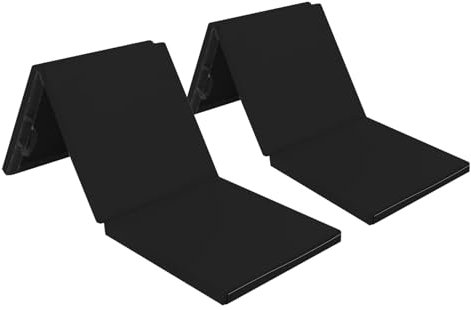 Matladin 2 Pack 6' Folding Tri-fold Gymnastics Gym Exercise Aerobics Mat, 6ft x 2ft x 2in PU Leather Tumbling Mats with Hook & Loop Fastener for Stretching Yoga Cheerleading Martial Arts,Black