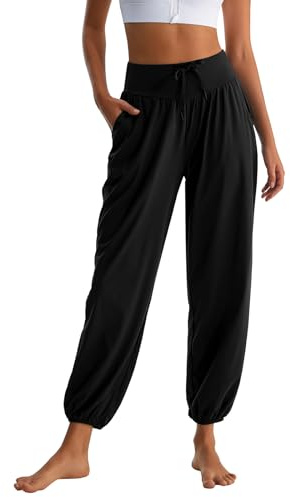 HomyComy Yoga Jogginghose Damen High Waist Harem Sport Pluderhosen Pilates Elastischer Bund Freizeithose Trainingsanzug Sweathose Mit Taschen XL