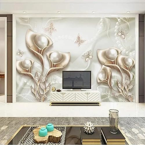Individuelle Fototapete 3D Calla Lilie Schmetterling Seide Wasserwelle Reflexion Wandbild Wohnzimmer Tv Sofa Schlafzimmer Wohnkultur 3D Fresko 250Cm(W)×175Cm(H)