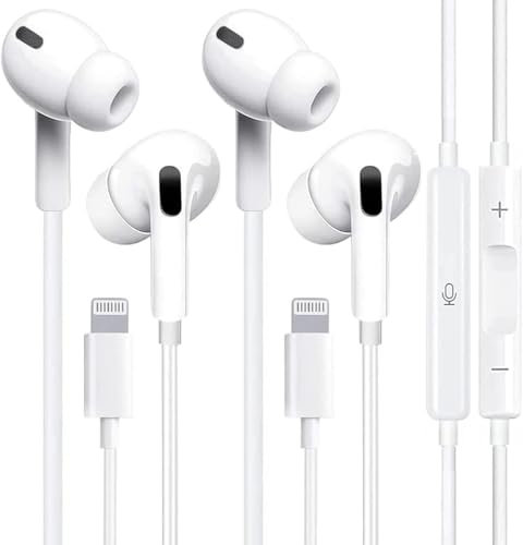 (Pack of 2) Earbuds Wired Headphones, HiFi-Audio Stereo Noise Isolating Earphones for iPhone, with Mic+Volume Control Compatible with iPhone 13/12/11//Xs Max/Xr/Xs/X/8/7Support All iOS System. White