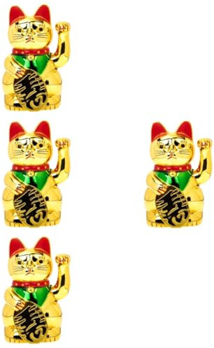 Cabilock 4pcs Welcoming Cat Ornament Waving Hand Paw up Cat Decoration Symbol Store Ornament for Birthday